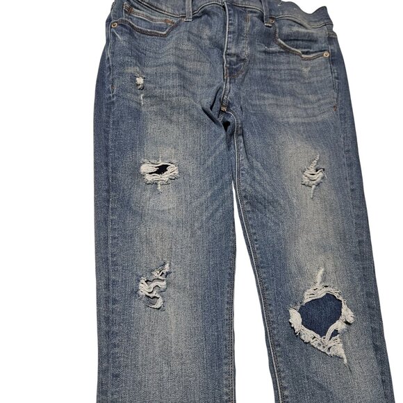 Express Ankle Legging Mid Rise Jeans Womens Size 6 Medium Wash Distressed Denim - Picture 5 of 8